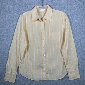 Vintage J. Crew Medium Womens Top Button Long Sleeve Yellow Striped Cotton Y2K